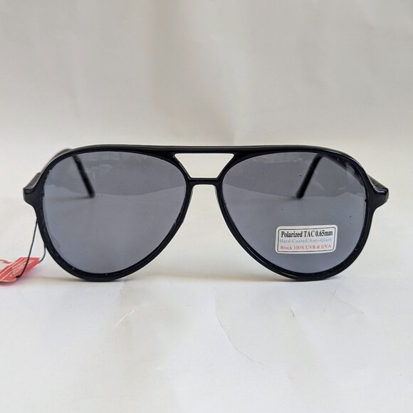 NWT Vintage 90's Plastic Aviator Style Polarized Sunglasses (S. Black) - Picture 1 of 5